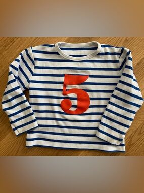 5th birthday kid’s Blue & White Striped shirt with Red Number